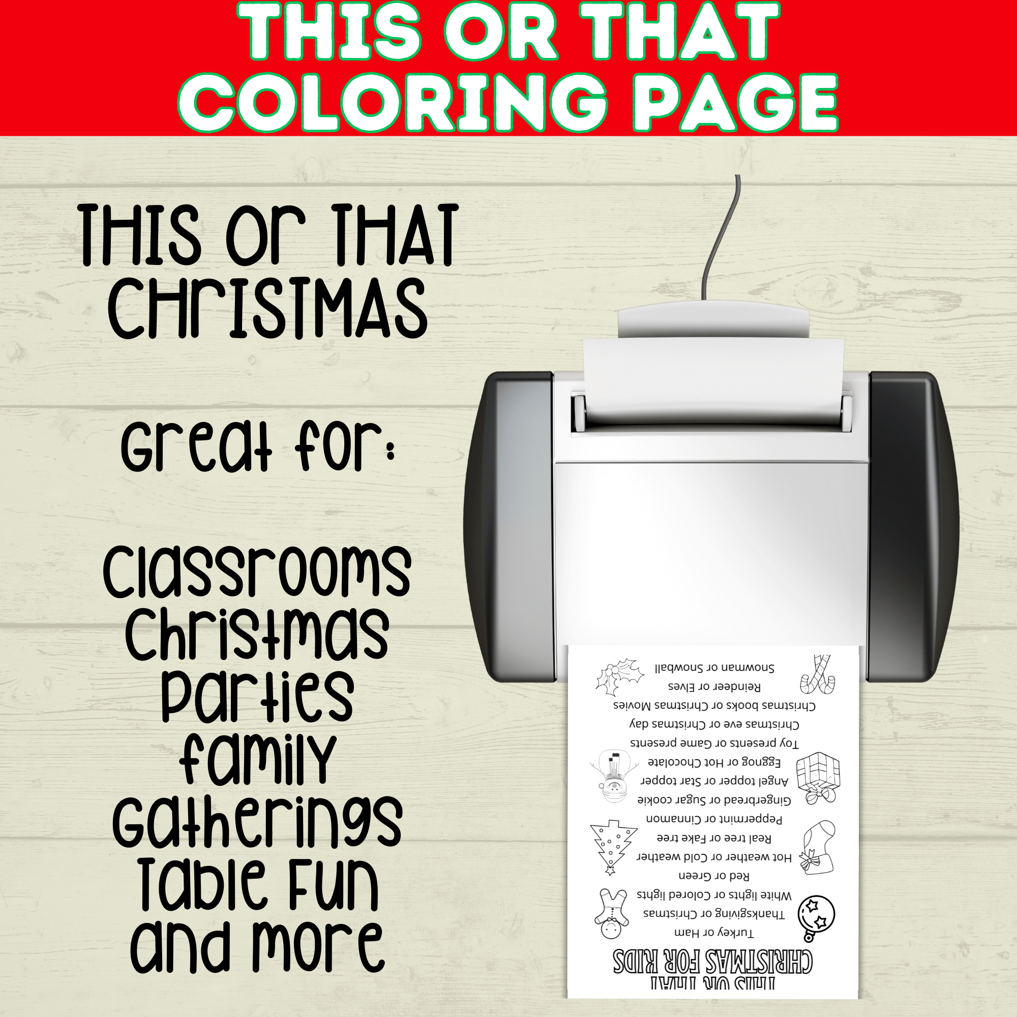 This or That Printable Christmas Game for Kids, Classrooms, and Parties