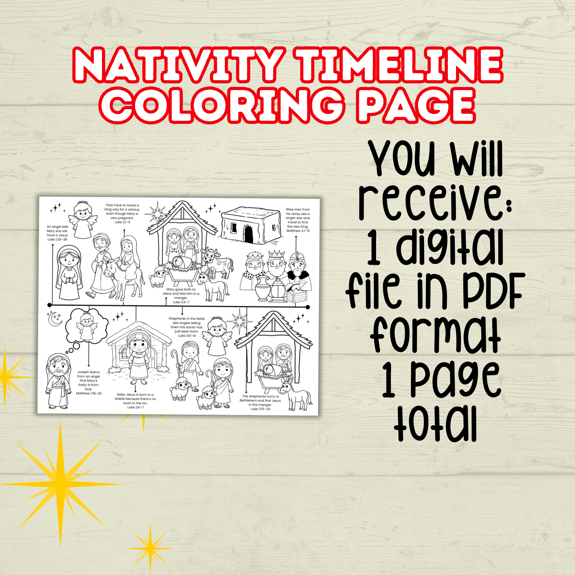 Nativity Timeline Coloring Pages for Kids, Sunday School Sheet