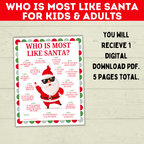 Who is Most Like Santa Claus Christmas Printable Game Kids and Adults, Christmas Party Games, Customizable