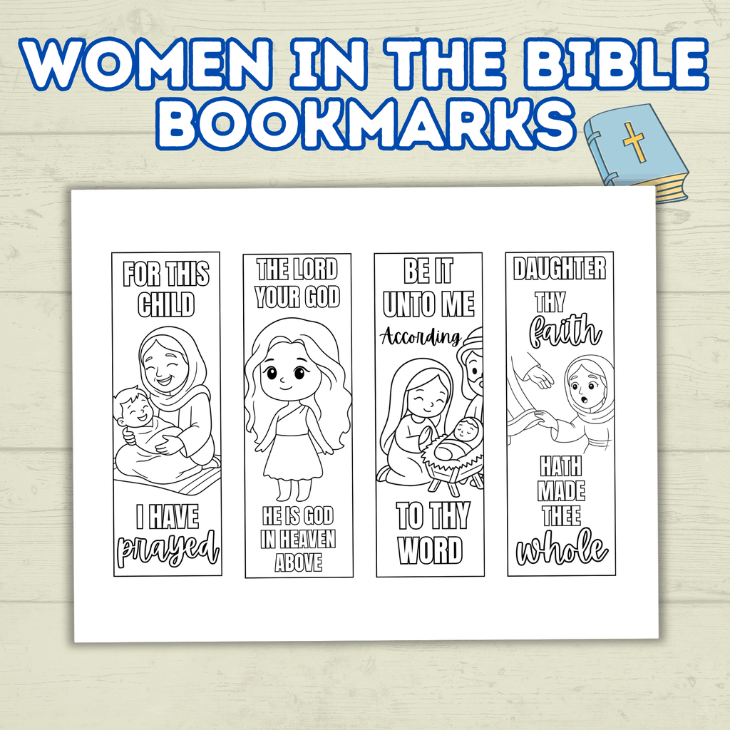 Women in the Bible Bookmarks, Bible Bookmarks, Christian Bookmarks, Sunday School Craft, Esther, Mary, Women at the Well, Coloring Pages