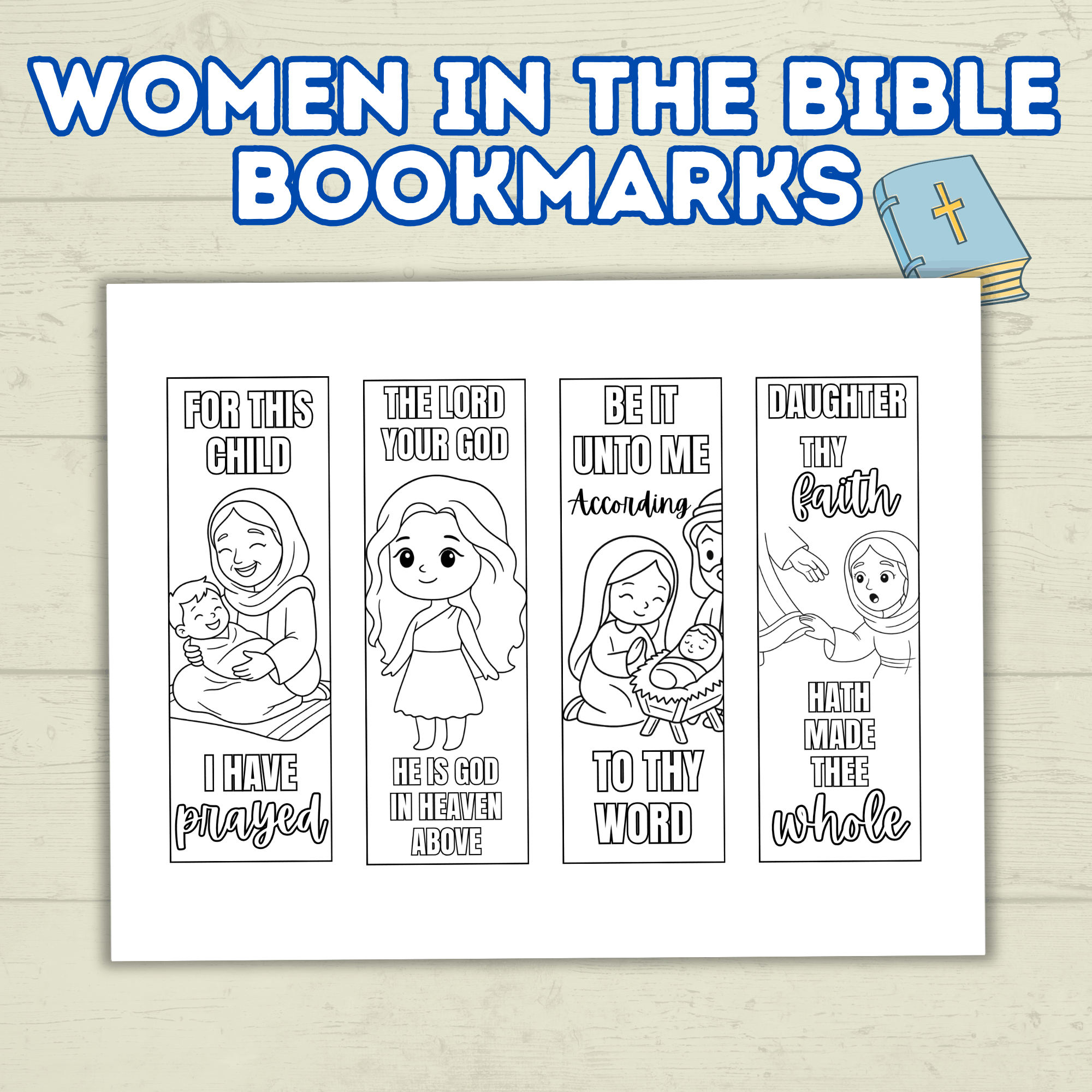 Women in the Bible Bookmarks, Bible Bookmarks, Christian Bookmarks, Sunday School Craft, Esther, Mary, Women at the Well, Coloring Pages