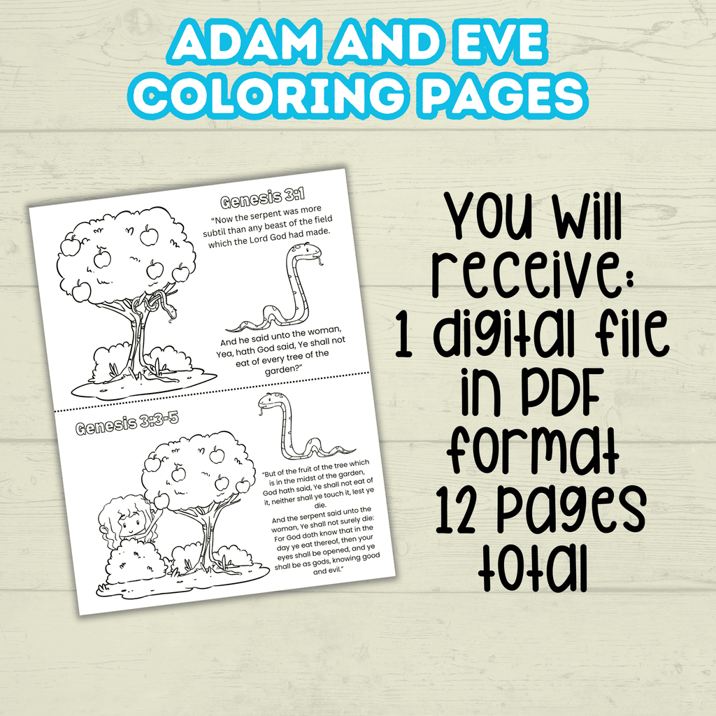 Adam and Eve Bible Sunday School Lesson Craft for Kids, Biblical Characters Forbidden Fruit Printable, Digital Download