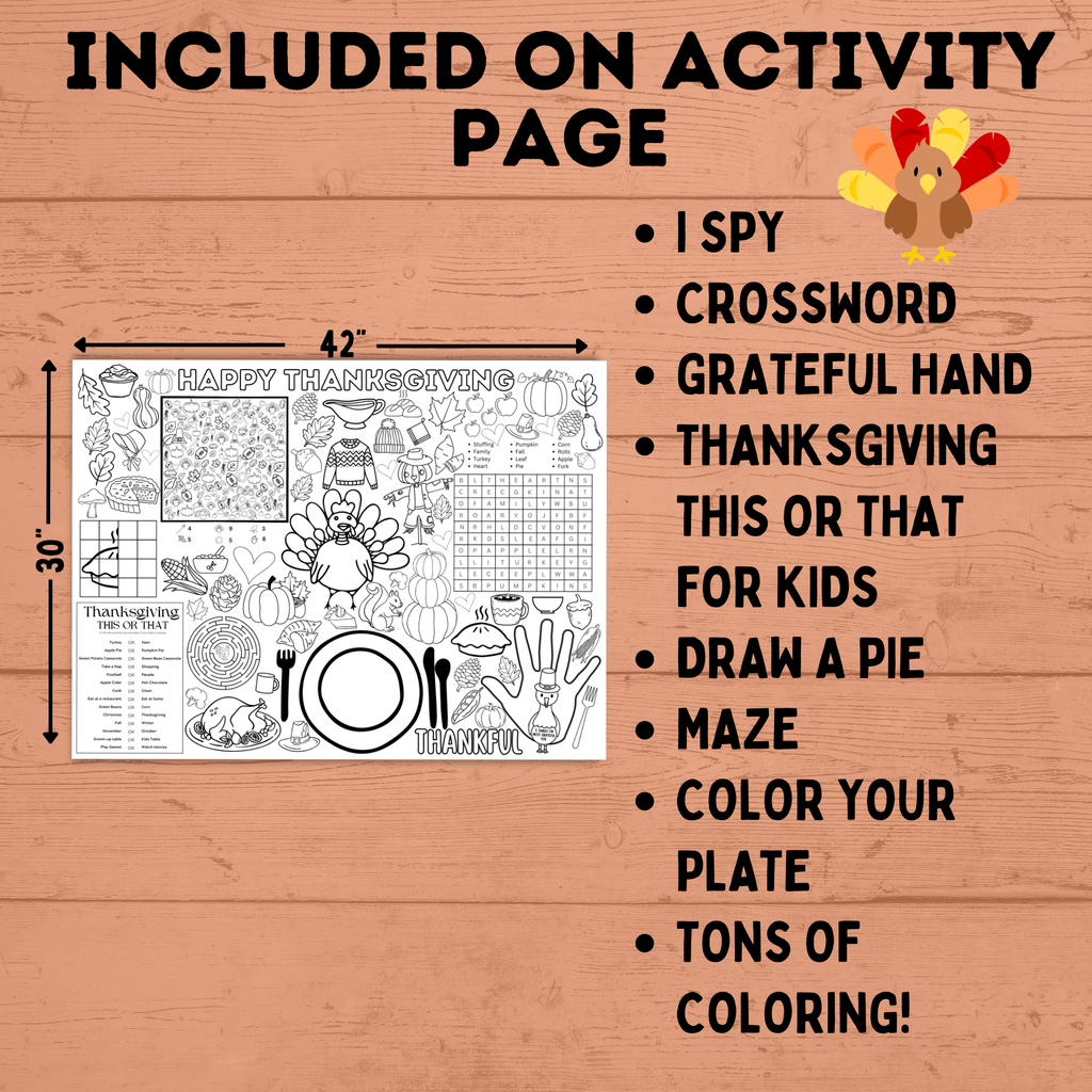 Thanksgiving Activity Page Poster | Thanksgiving Activity for Kids | Thanksgiving Posters | Thanksgiving Tablecloth | Thanksgiving Placemat