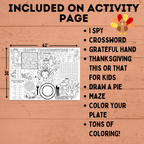 Thanksgiving Activity Page Poster | Thanksgiving Activity for Kids | Thanksgiving Posters | Thanksgiving Tablecloth | Thanksgiving Placemat