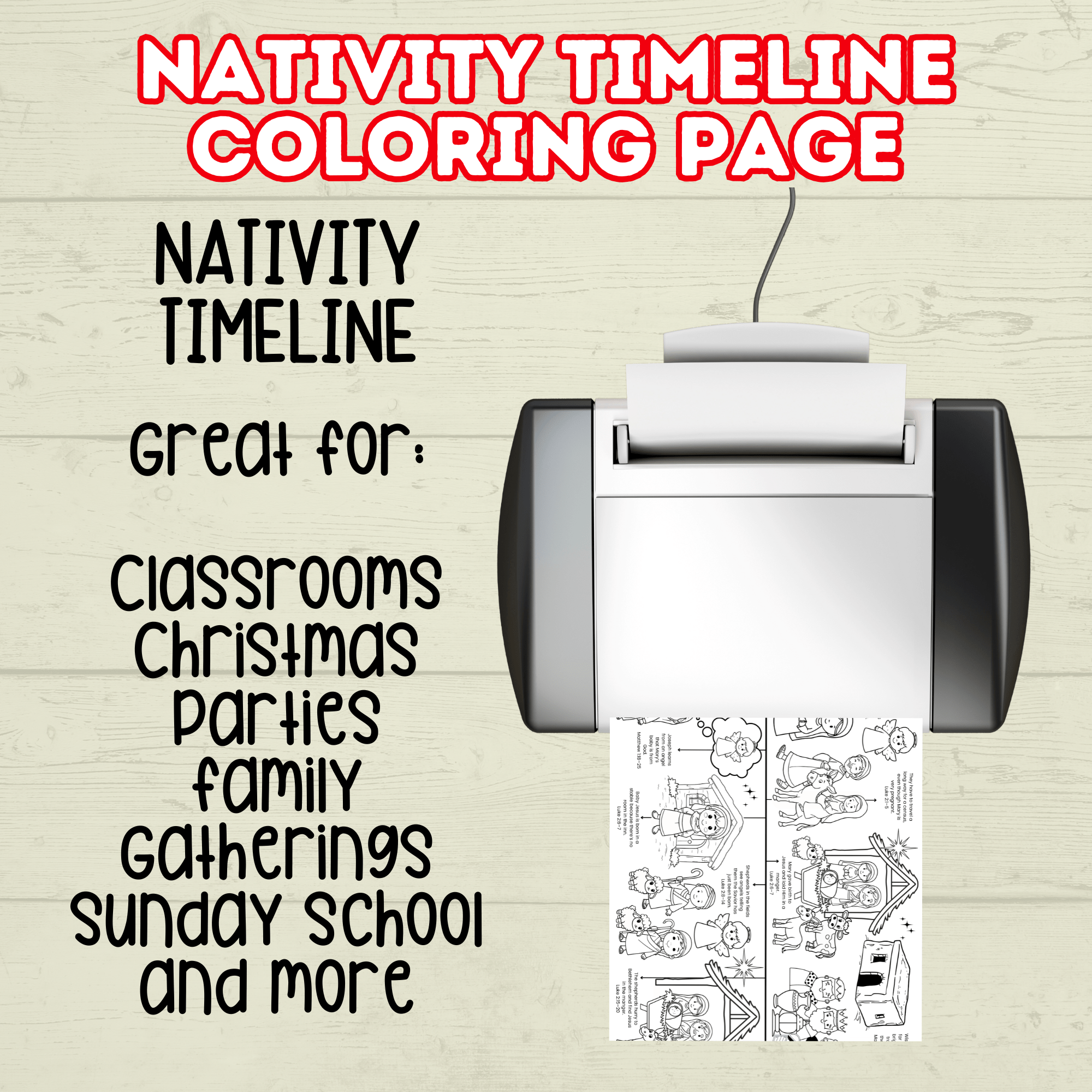 Nativity Timeline Coloring Pages for Kids, Sunday School Sheet