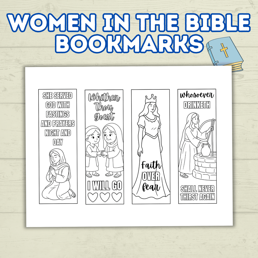 Women in the Bible Bookmarks, Bible Bookmarks, Christian Bookmarks, Sunday School Craft, Esther, Mary, Women at the Well, Coloring Pages