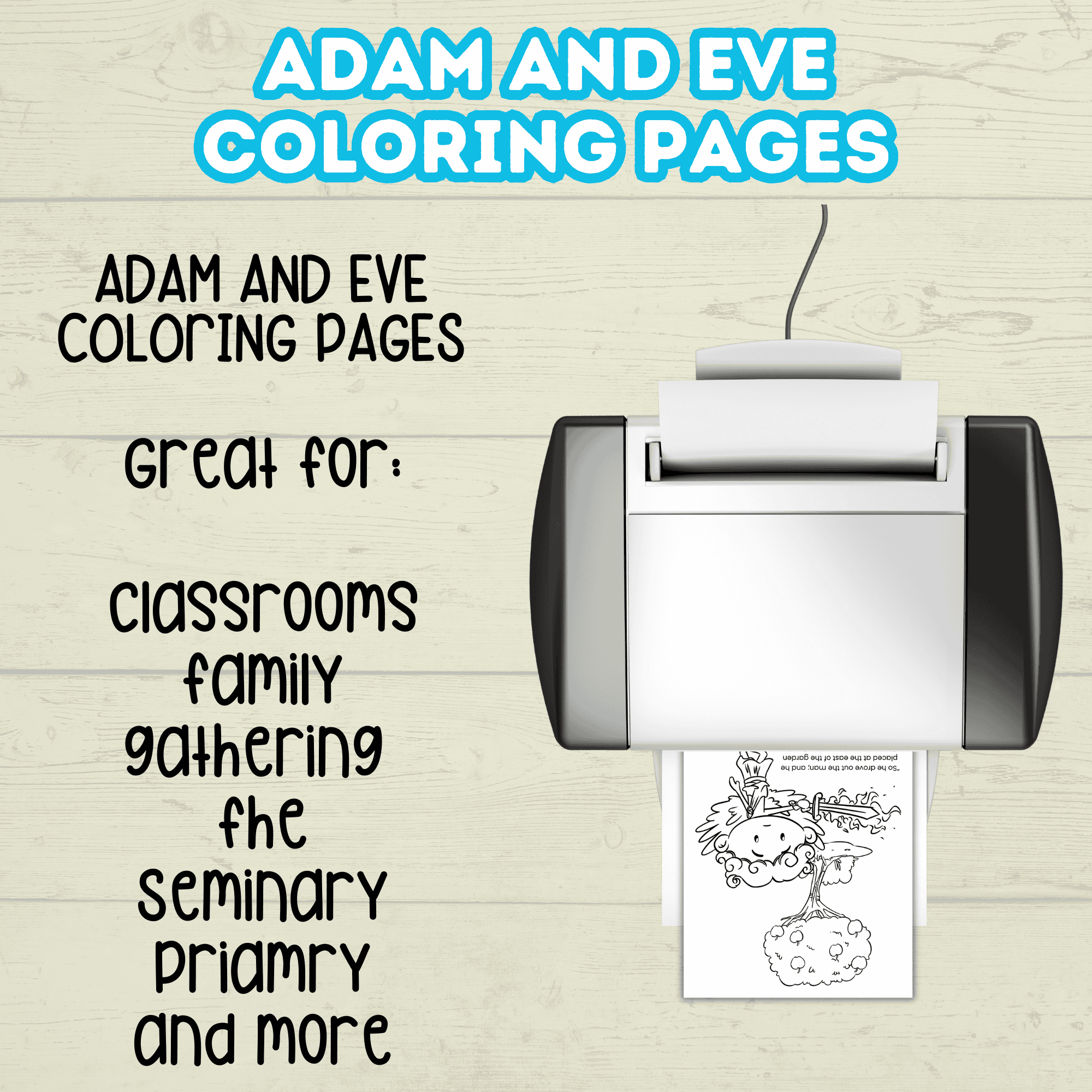 Adam and Eve Bible Sunday School Lesson Craft for Kids, Biblical Characters Forbidden Fruit Printable, Digital Download