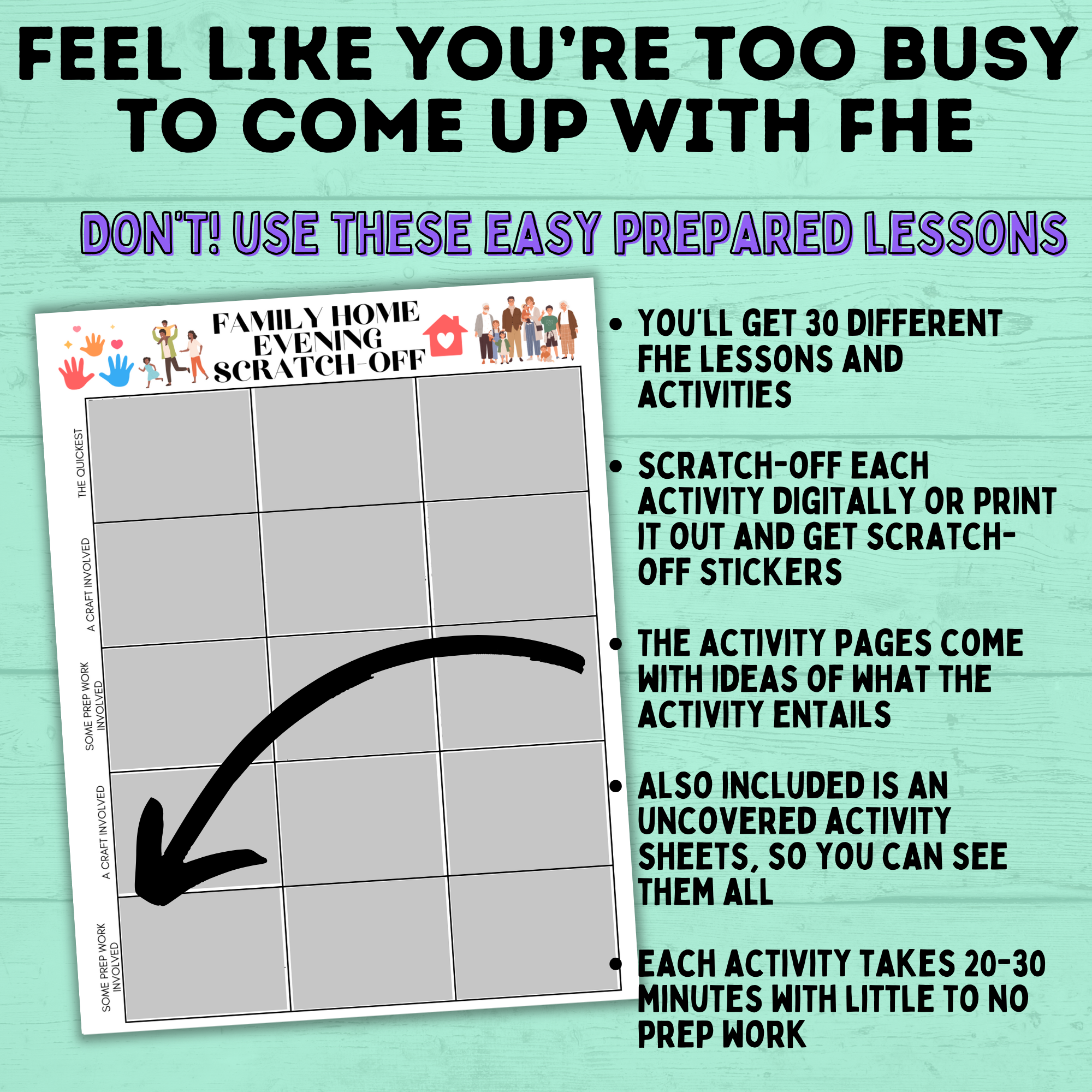 Family Home Evening Activities | FHE Lessons | FHE scratch-off activities for the family | Family Home evening for kids | Kids Activities