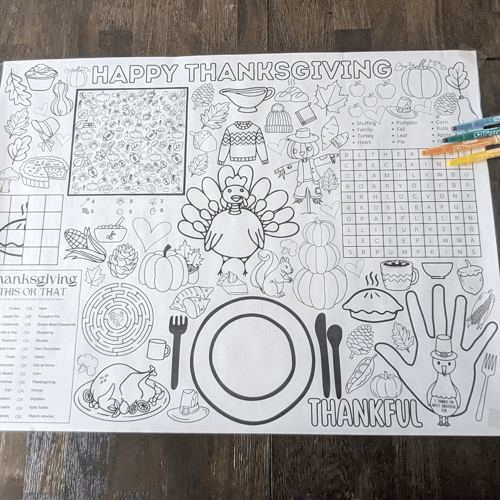 Thanksgiving Activity Page Poster | Thanksgiving Activity for Kids | Thanksgiving Posters | Thanksgiving Tablecloth | Thanksgiving Placemat