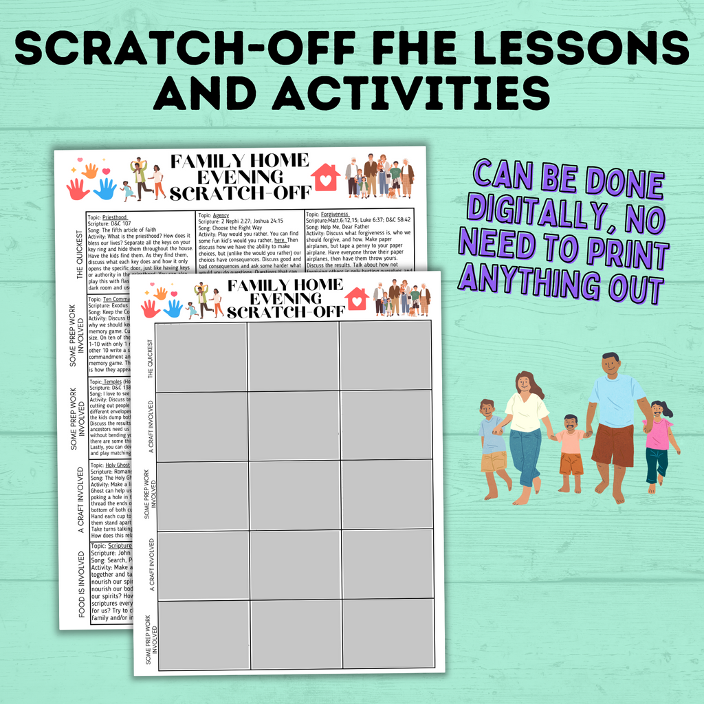 Family Home Evening Activities | FHE Lessons | FHE scratch-off activities for the family | Family Home evening for kids | Kids Activities