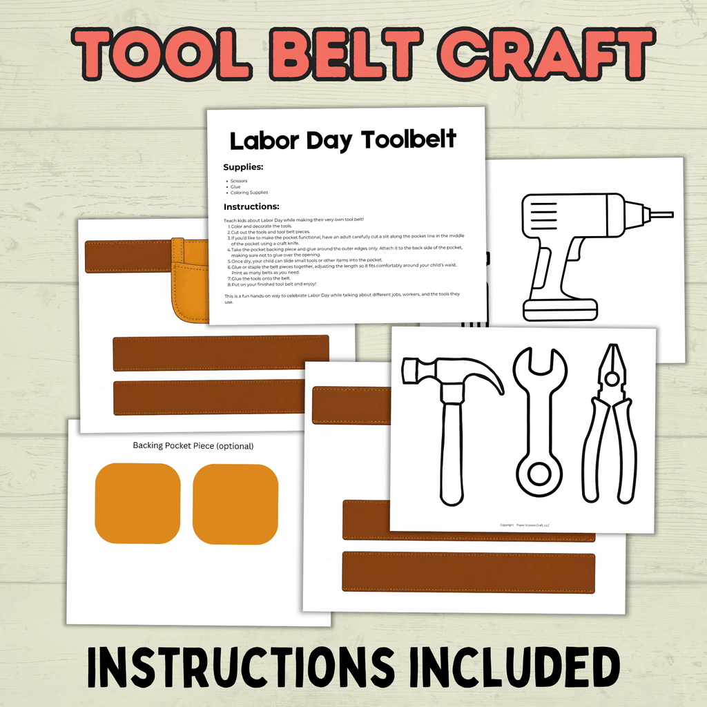 Labor Day Craft, Labor Day Activities, Tool belt Craft, Kids Craft, Holiday Crafts, Cut and Paste Craft, Paper Craft, Father's Day, Pocket