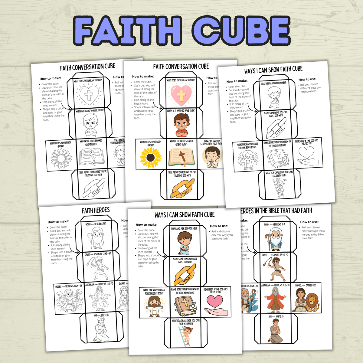 Faith Cube Craft, Bible Lesson Craft, Sunday School Craft, Christian Activity, Homeschool, Bible Heroes