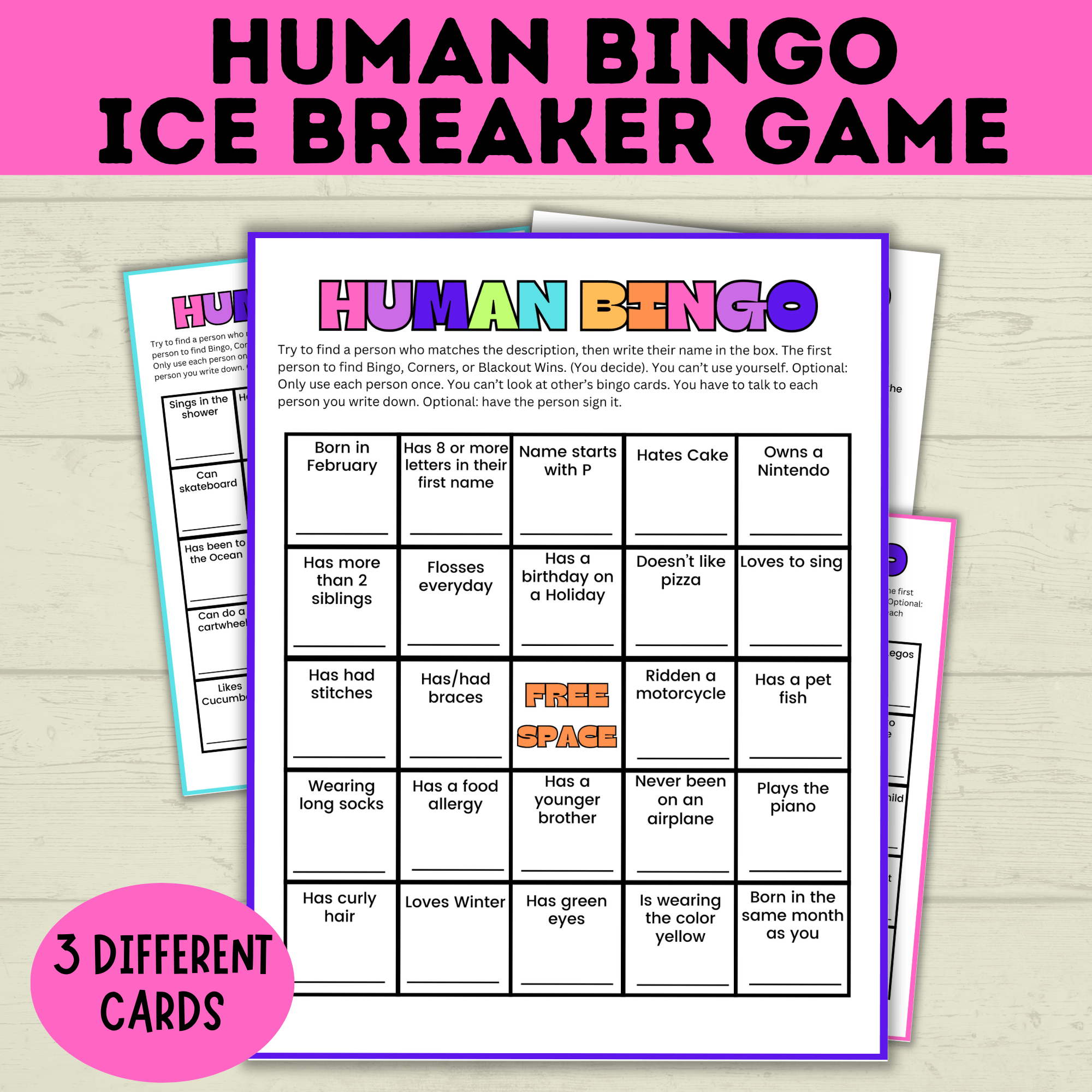 Kids Bingo | Human Bingo | Ice Breaker Bingo | Get to Know You Bingo | Kids Games | Party Games | Ice Breaker Games | Kids Printables