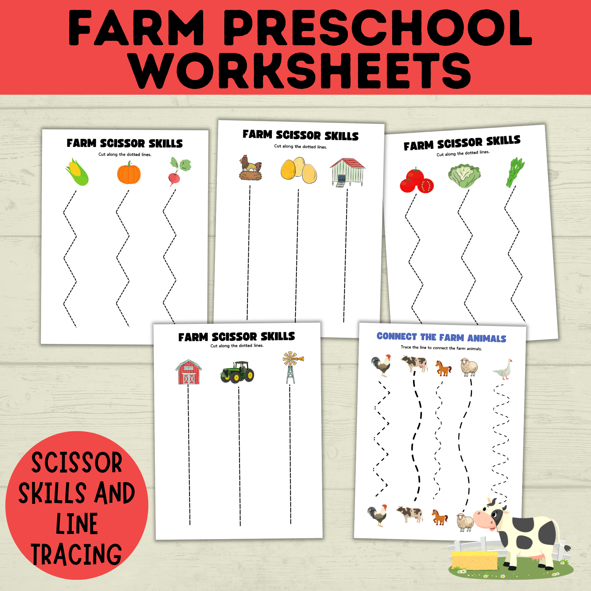 Farm Preschool Worksheets | Farm Activity | Farm Printables | Counting Printable | Toddler Counting | Word Tracing | Letter Recognition