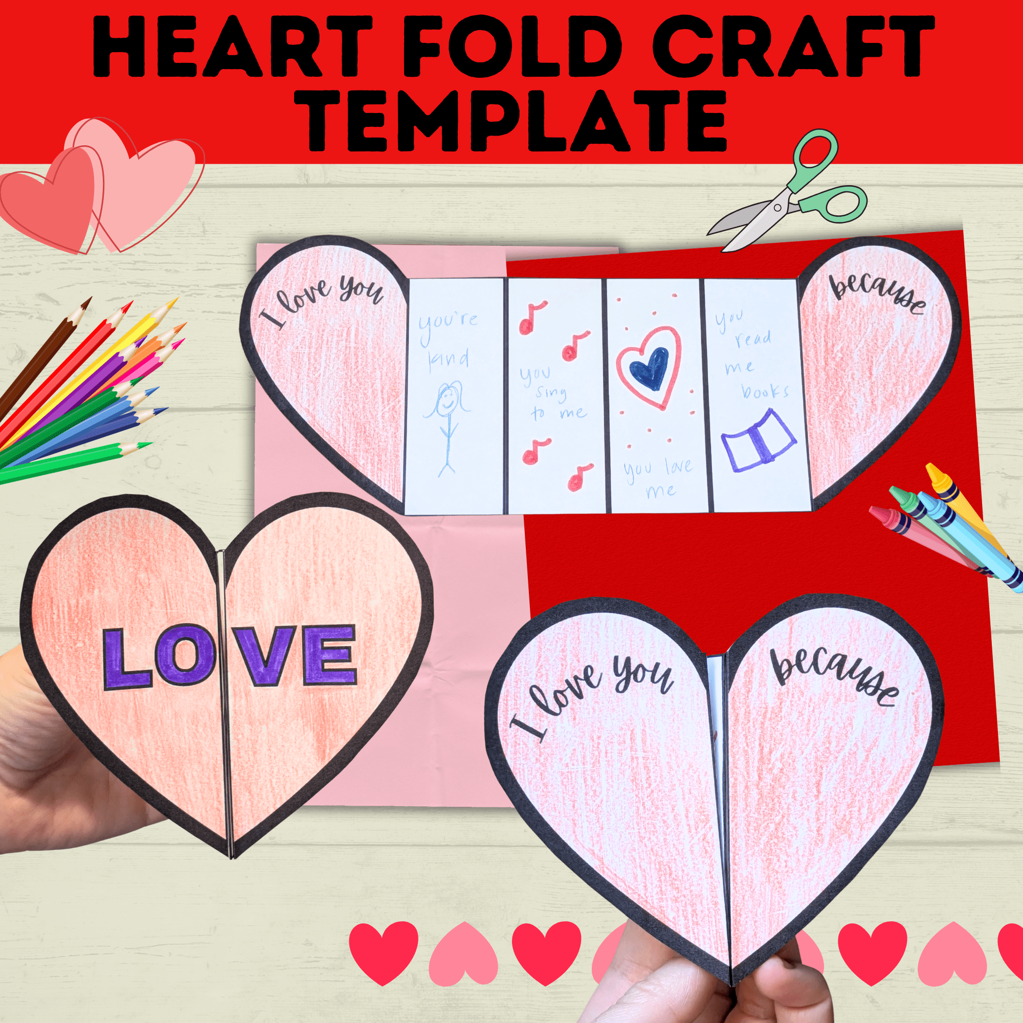 Heart Craft | Valentine's Day Craft | Folding Heart Craft | Kids Crafts | Party Crafts | Love Craft | I love you Craft for Kids | Printable