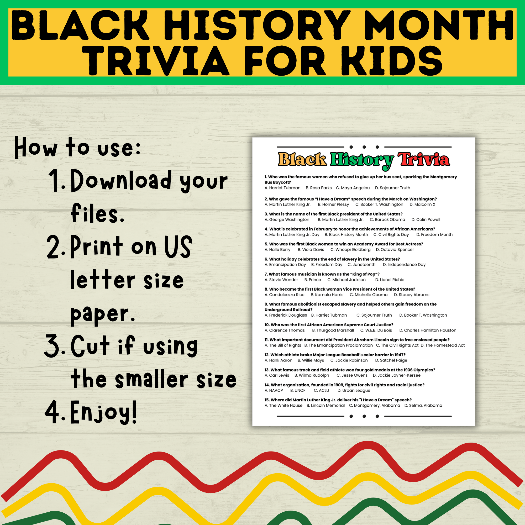 Black History Trivia | Printable Black History Month Games | Black History Quiz | Black History Activity | Games for Adults | Games for Kids