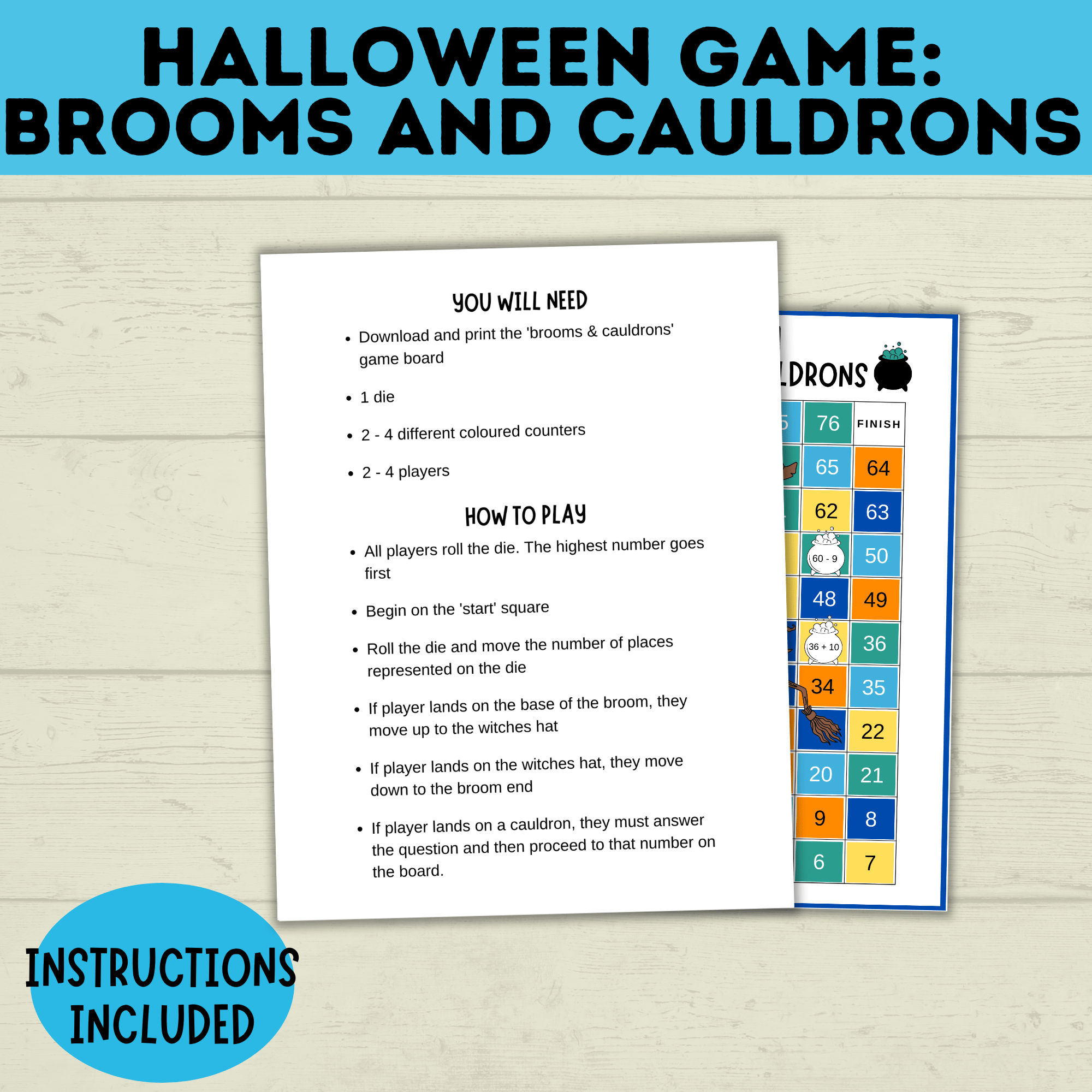 Halloween Game for Kids | Kids Game | Party Game | Family Game | Brooms and Cauldrons | Halloween Party | Board Game | Digital download