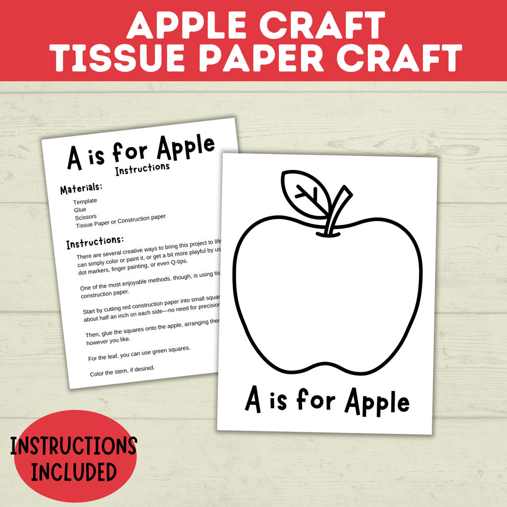 Apple Craft for Kids | Kids Craft | Preschool Craft | Toddler Craft | Apple Template | Fall Craft | Seasonal Craft | Craft Template