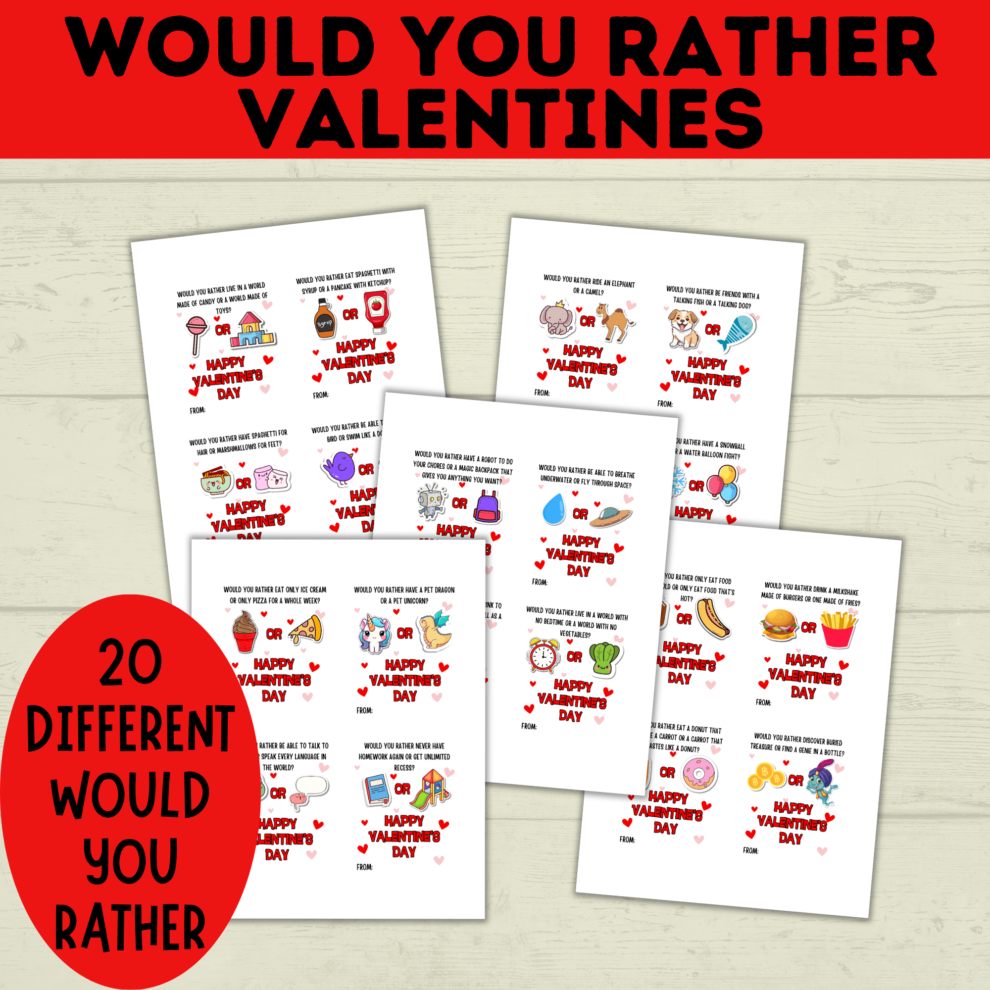 Valentine's Day Cards for Kids | Would You Rather Valentine's Cards for Kids | Kids Cards | Valentine's Day Printables | Digital Valentine's