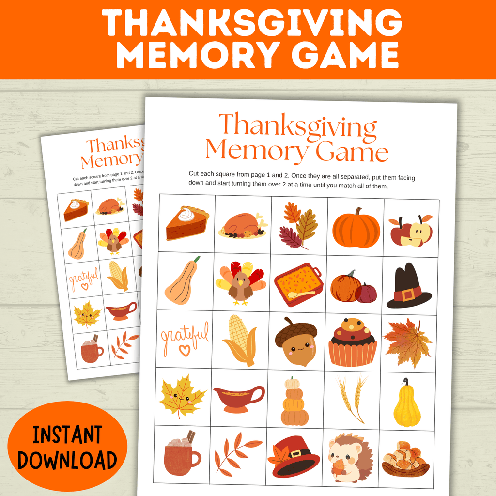 Thanksgiving Memory game for kids | Kids Game | Thanksgiving Game | Holiday Game | Memory game | kids activities | Toddler game | PDF