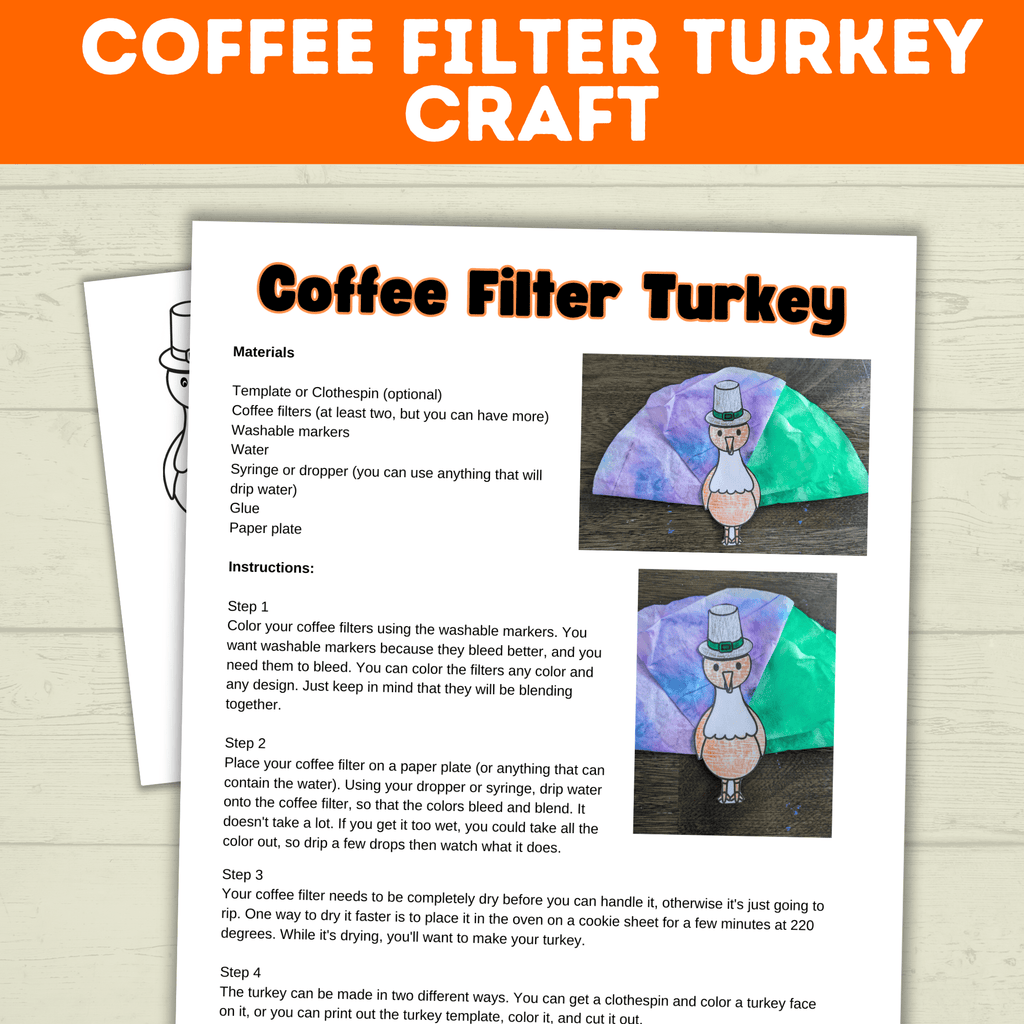 Turkey Craft Template | Thanksgiving Craft | Kids Craft | Turkey Template | Thankful Craft | Preschool Craft | Coffee Filter Craft |