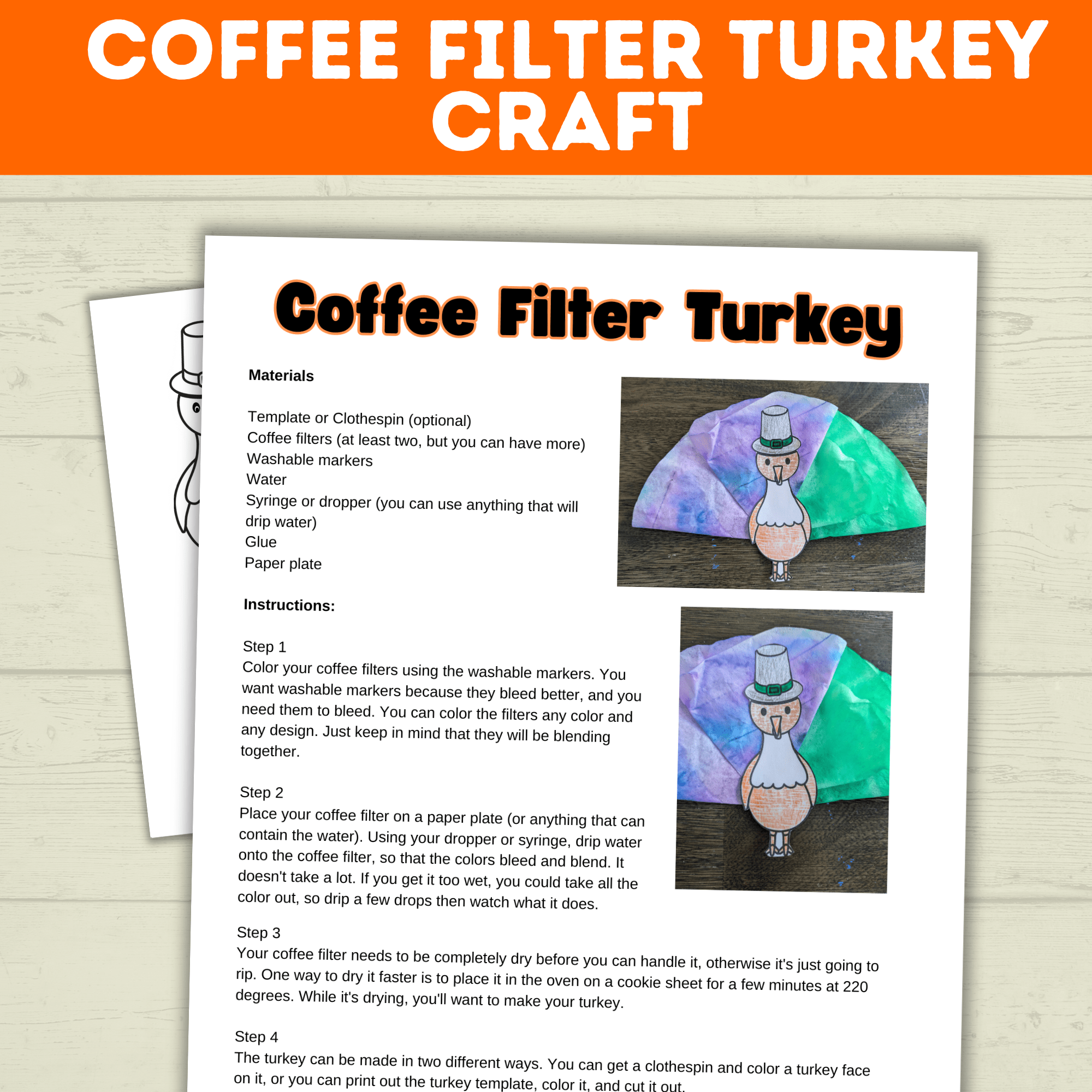Turkey Craft Template | Thanksgiving Craft | Kids Craft | Turkey Template | Thankful Craft | Preschool Craft | Coffee Filter Craft |