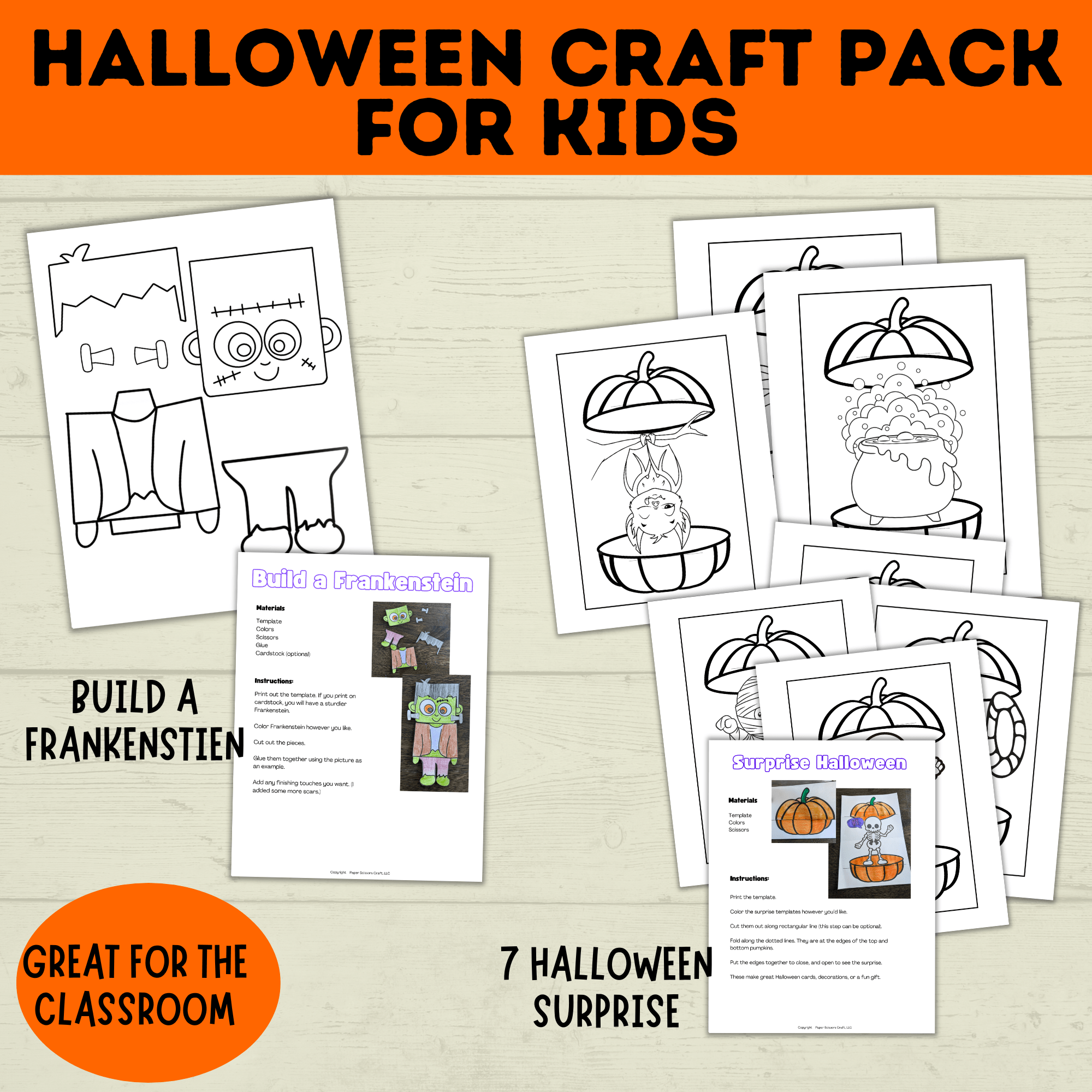 Halloween Craft Pack for Kids | Halloween Crafts | Skeleton Craft | Pumpkin Craft | Surprise Craft | Classroom Craft | Ghost Craft | PDF