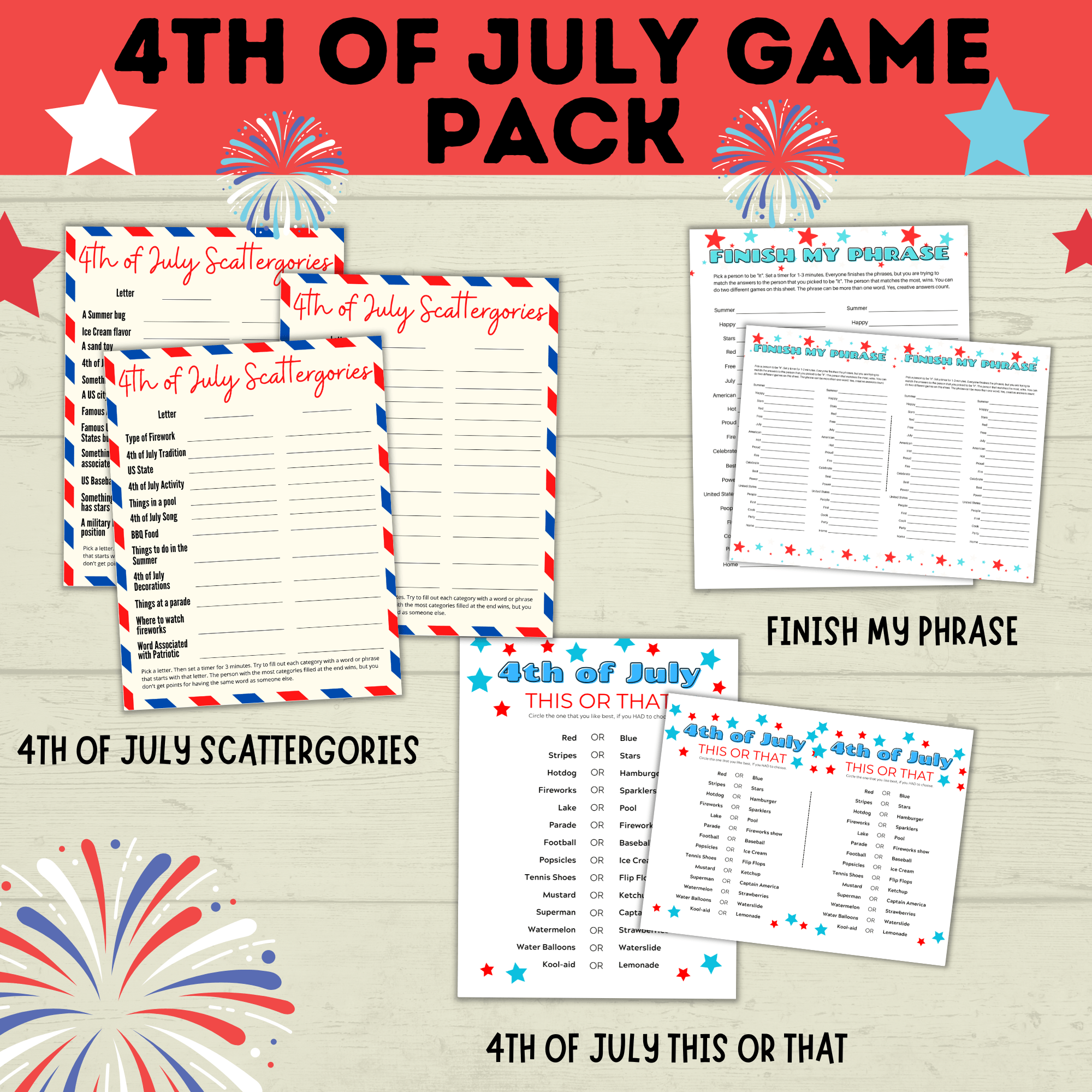 4th of July Games Pack | 4th of July Bundle | 4th of July Party Games Pack | Kids Games | Family Games | 4th of July Printables