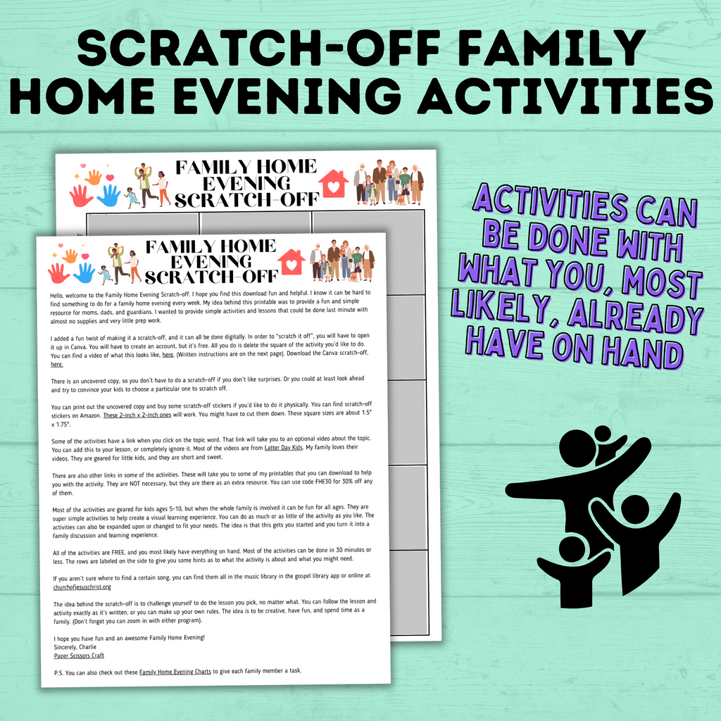 Family Home Evening Activities | FHE Lessons | FHE scratch-off activities for the family | Family Home evening for kids | Kids Activities