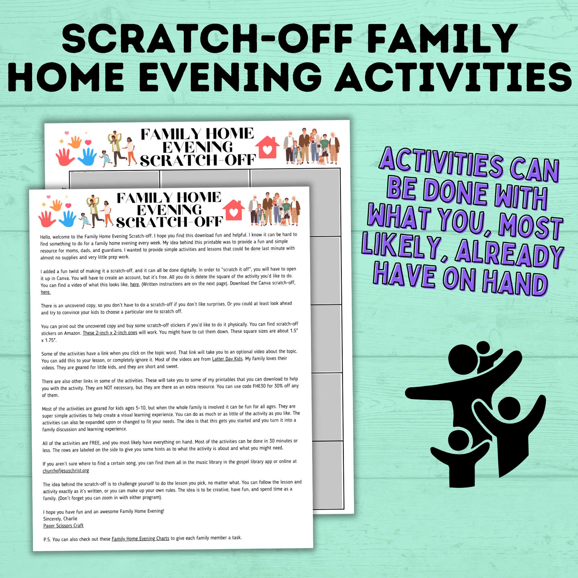 Family Home Evening Activities | FHE Lessons | FHE scratch-off activities for the family | Family Home evening for kids | Kids Activities