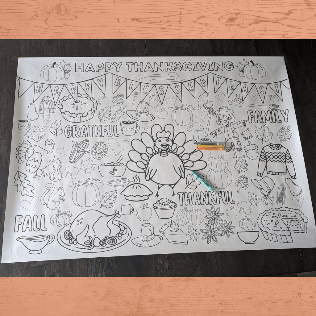 Thanksgiving Coloring Poster for Kids | Poster for Kids | Thanksgiving Activities for Kids | 18 x 24 and 30 x 42 | Thanksgiving Tablecloth