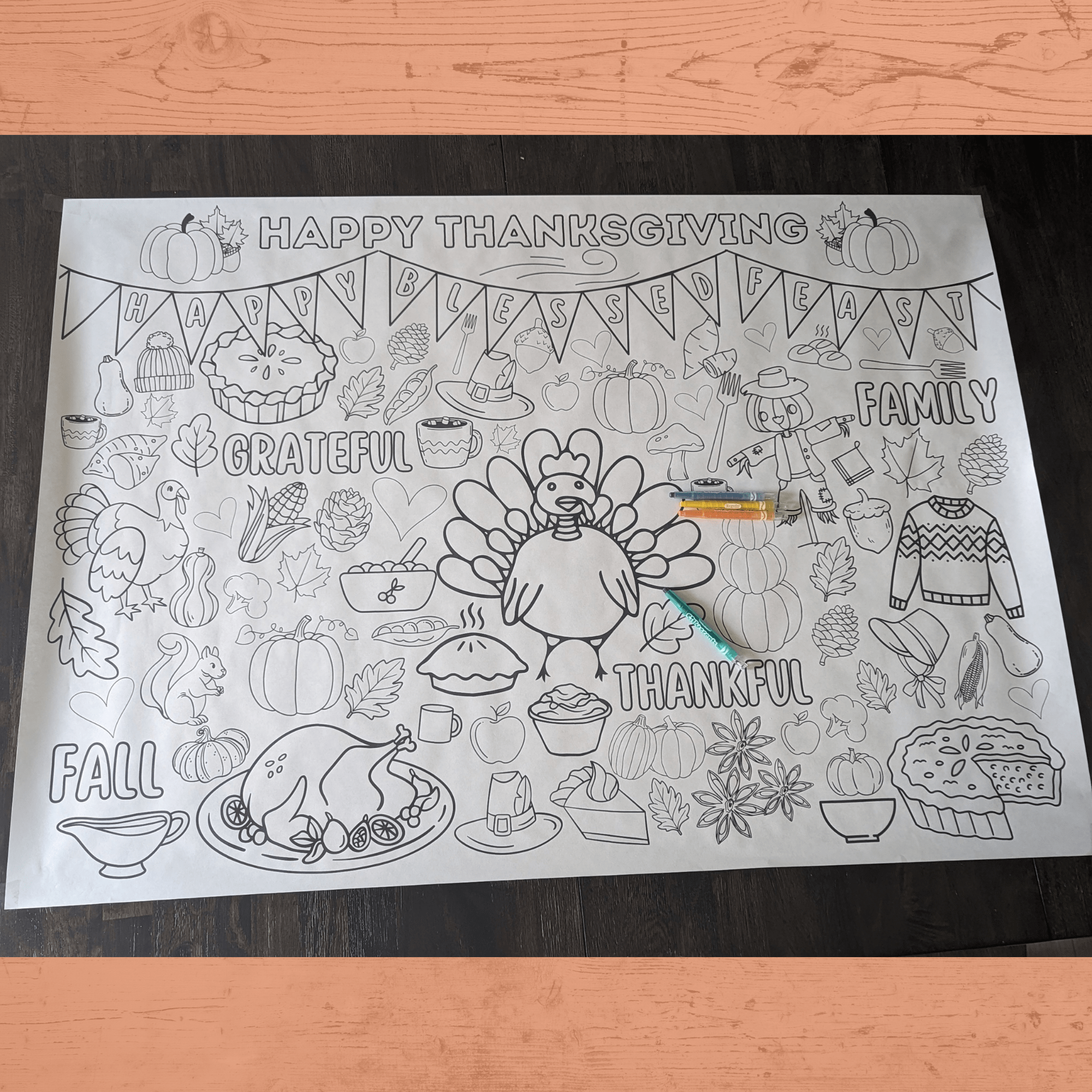 Thanksgiving Coloring Poster for Kids | Poster for Kids | Thanksgiving Activities for Kids | 18 x 24 and 30 x 42 | Thanksgiving Tablecloth