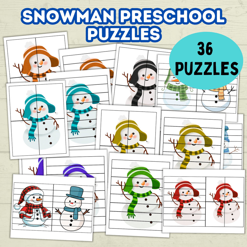 Fun Snowman Preschool Puzzles for Toddlers, Winter Holiday Activities, Kindergarten