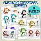 Fun Snowman Preschool Puzzles for Toddlers, Winter Holiday Activities, Kindergarten
