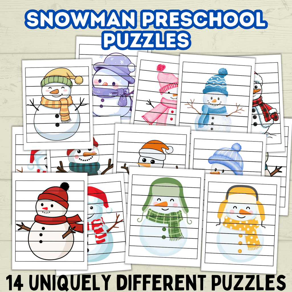 Fun Snowman Preschool Puzzles for Toddlers, Winter Holiday Activities, Kindergarten