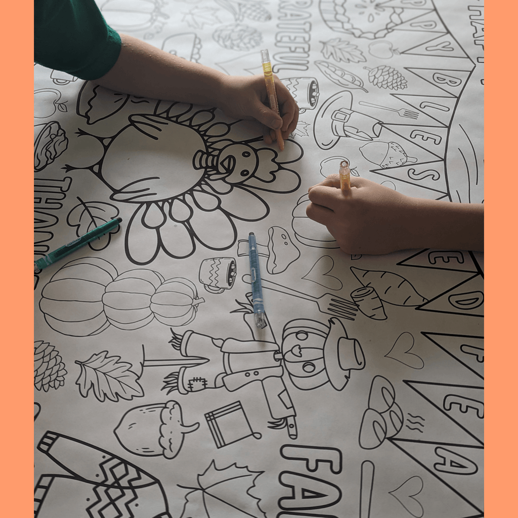 Thanksgiving Coloring Poster for Kids | Poster for Kids | Thanksgiving Activities for Kids | 18 x 24 and 30 x 42 | Thanksgiving Tablecloth
