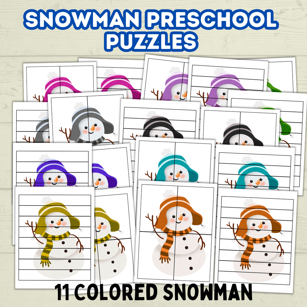 Fun Snowman Preschool Puzzles for Toddlers, Winter Holiday Activities, Kindergarten