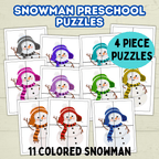 Fun Snowman Preschool Puzzles for Toddlers, Winter Holiday Activities, Kindergarten