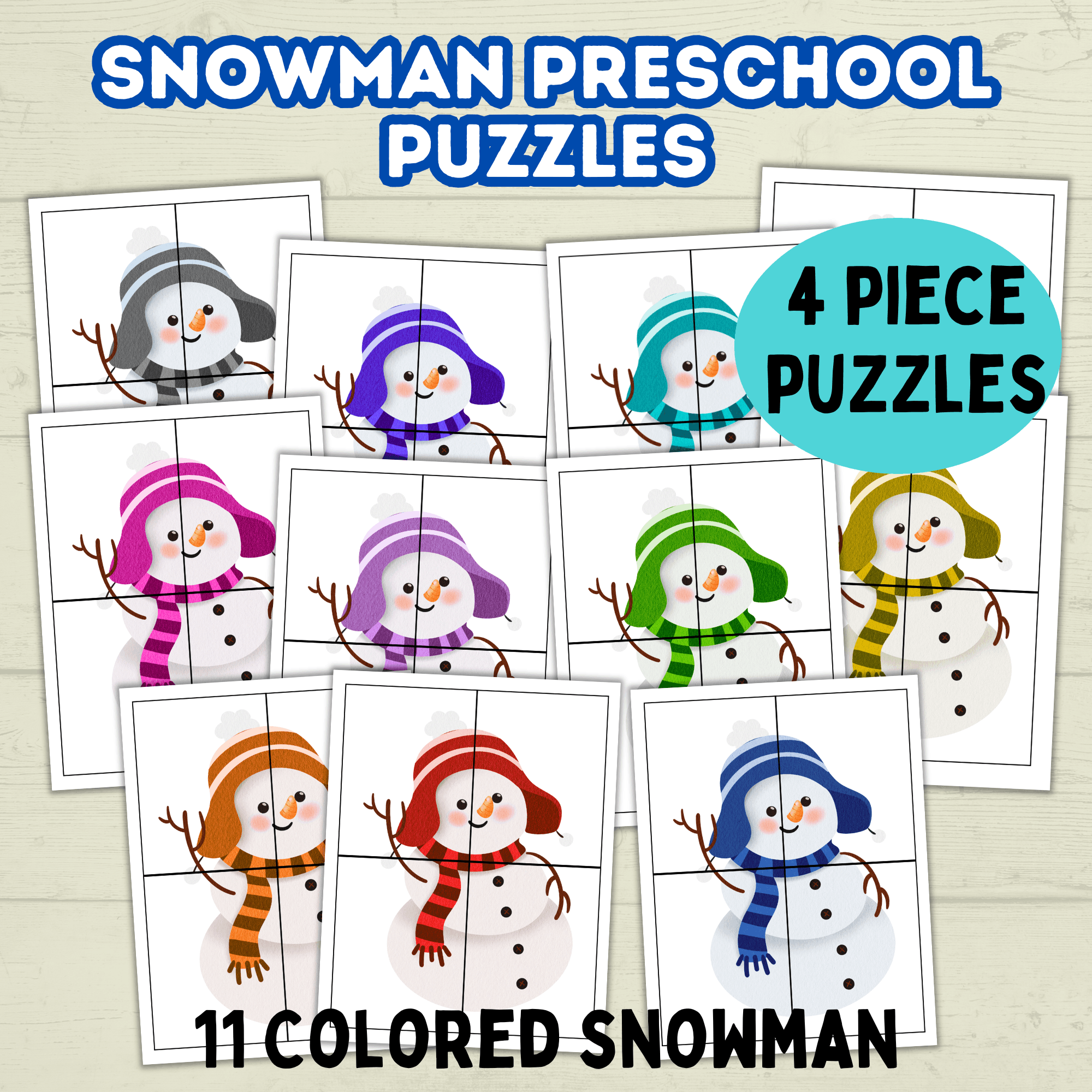 Fun Snowman Preschool Puzzles for Toddlers, Winter Holiday Activities, Kindergarten