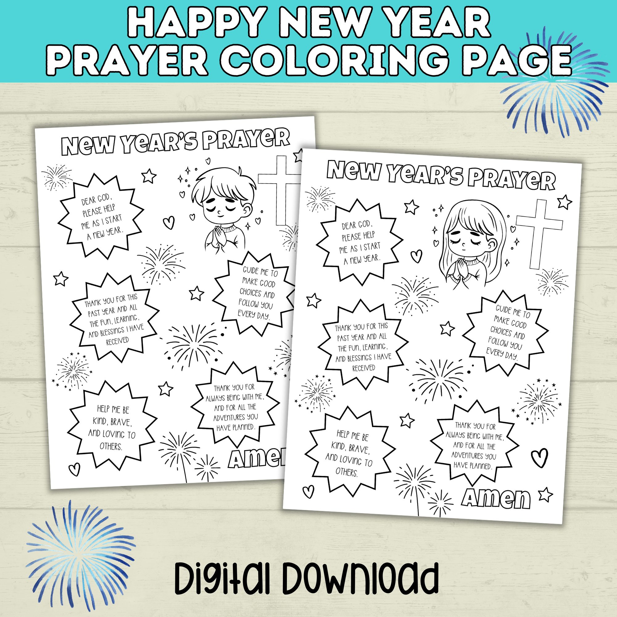 New Year's Eve Prayer Faith Coloring Page Printable, Christian Activity