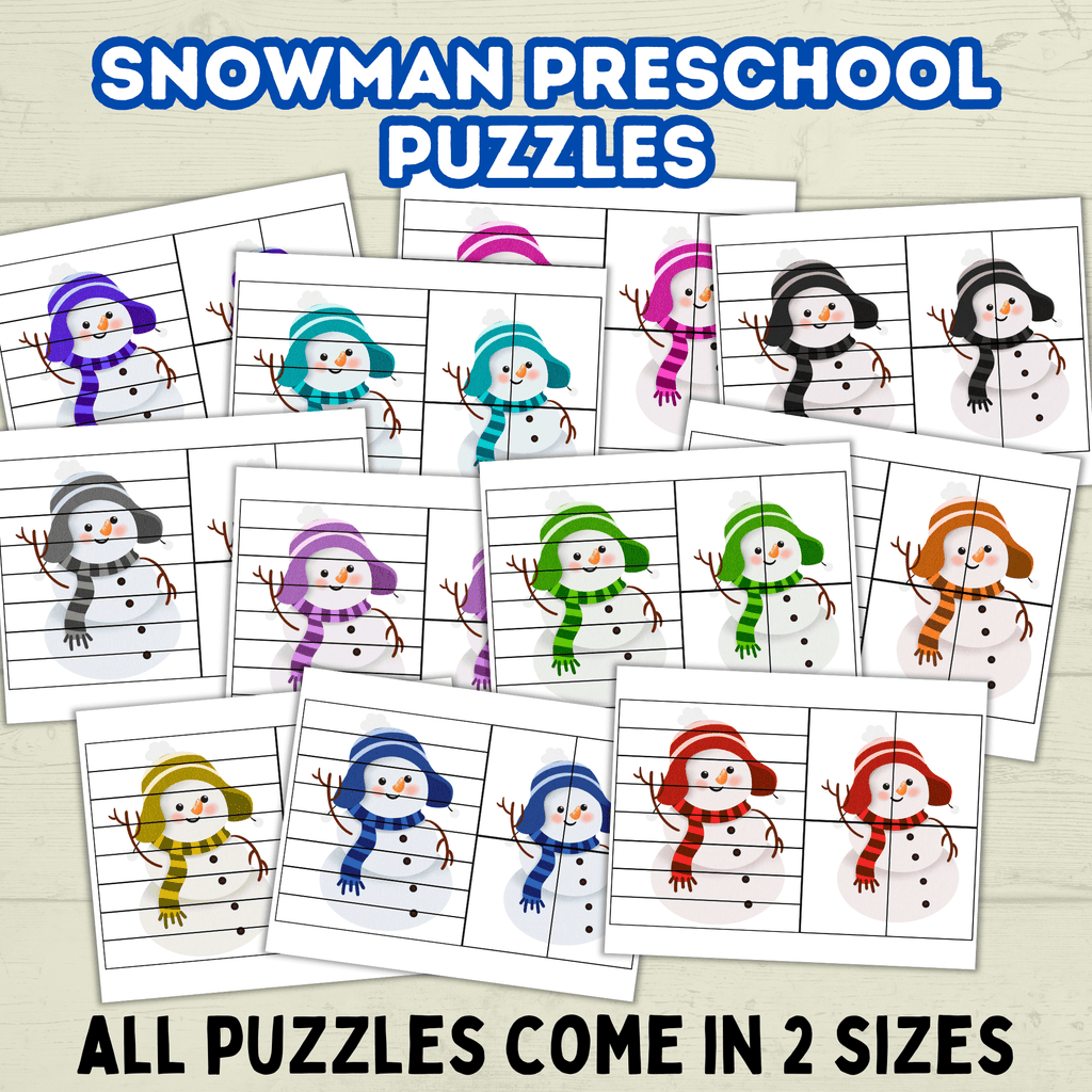 Fun Snowman Preschool Puzzles for Toddlers, Winter Holiday Activities, Kindergarten