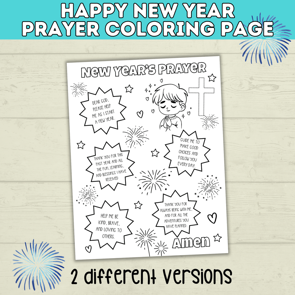 New Year's Eve Prayer Faith Coloring Page Printable, Christian Activity