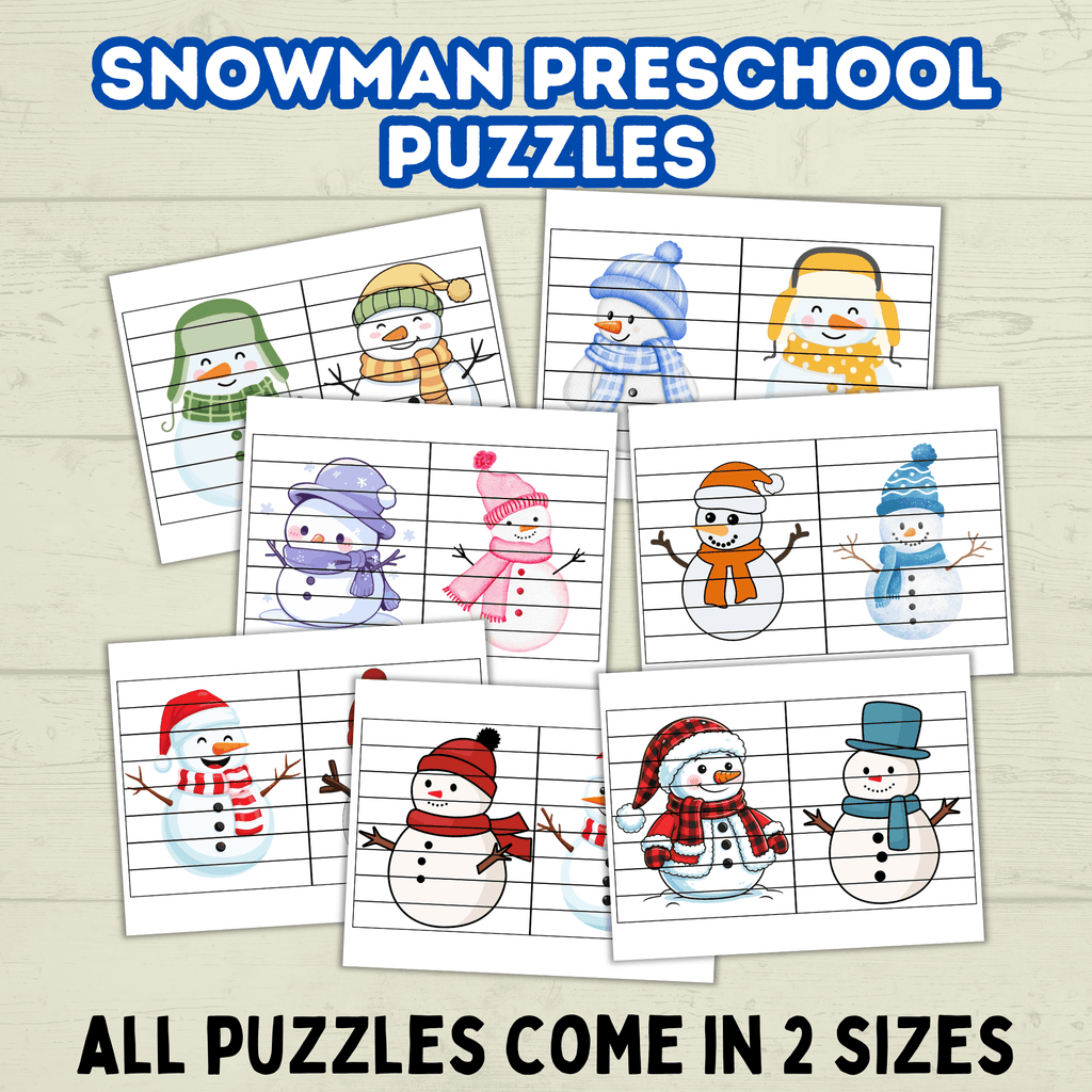 Fun Snowman Preschool Puzzles for Toddlers, Winter Holiday Activities, Kindergarten