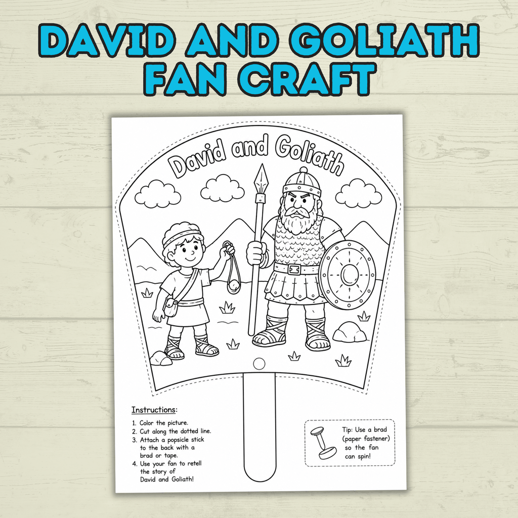 David and Goliath Craft, Bible Story Craft, Sunday School Craft, Fan Craft, Cut and Paste Craft, Bible Lesson, Christian Craft, Homeschool