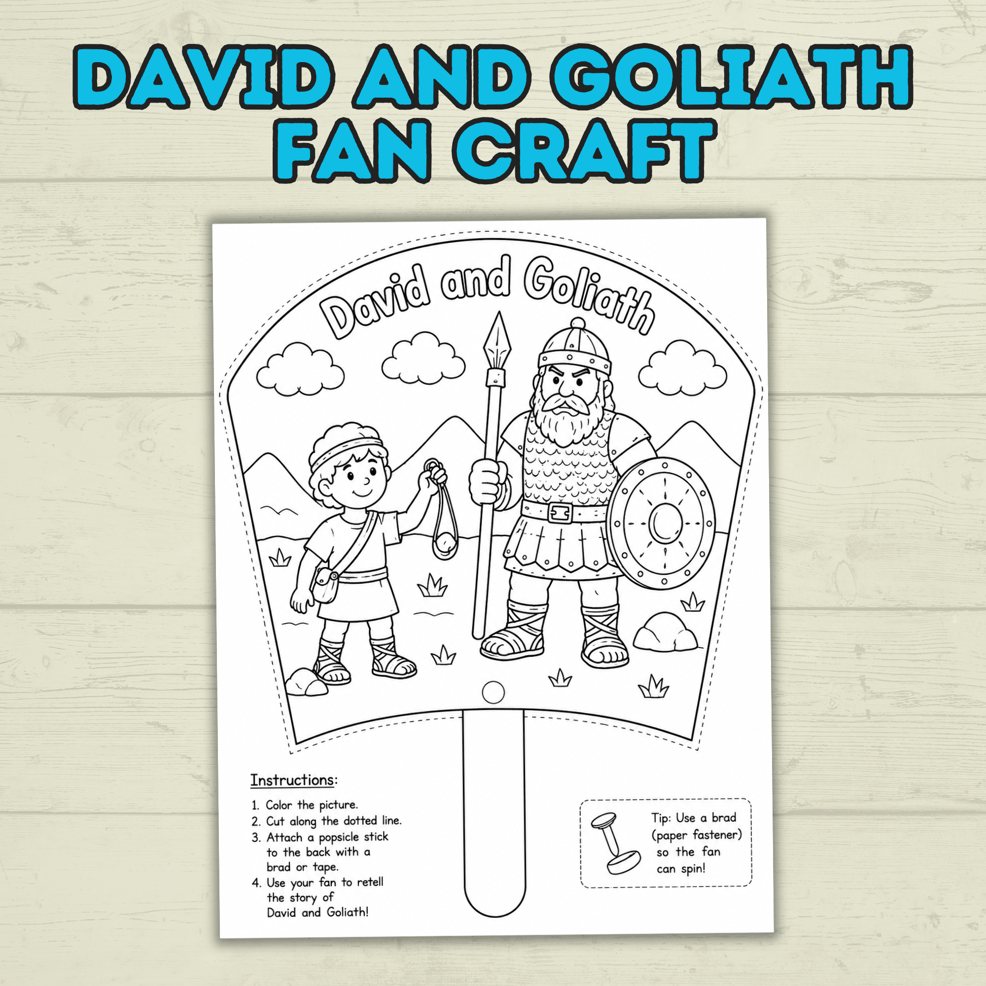 David and Goliath Craft, Bible Story Craft, Sunday School Craft, Fan Craft, Cut and Paste Craft, Bible Lesson, Christian Craft, Homeschool