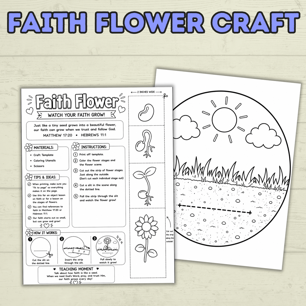 Faith Craft, Sunday School Craft, Bible Lesson, Homeschool, VBS, Christian Activity, Faith Object Lesson, Kids Craft, Faith Flower Craft