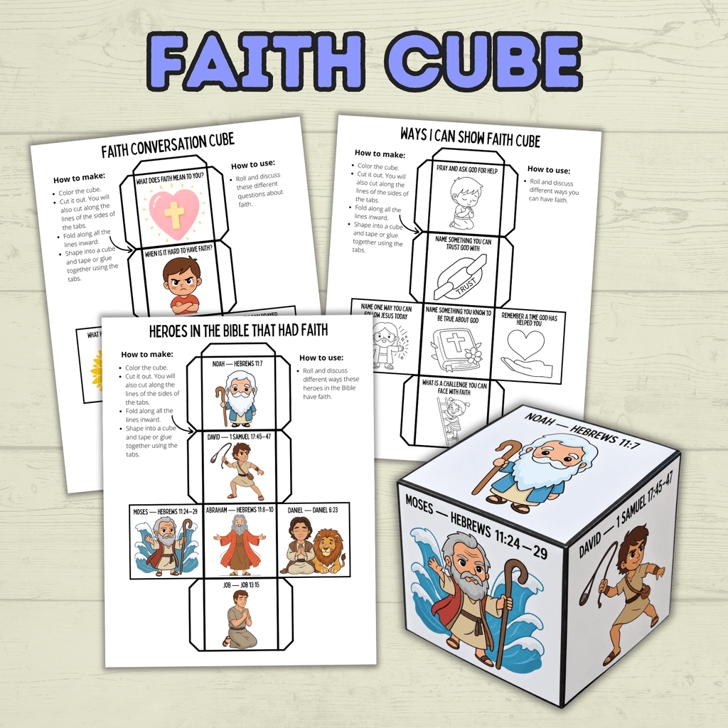 Faith Cube Craft, Bible Lesson Craft, Sunday School Craft, Christian Activity, Homeschool, Bible Heroes