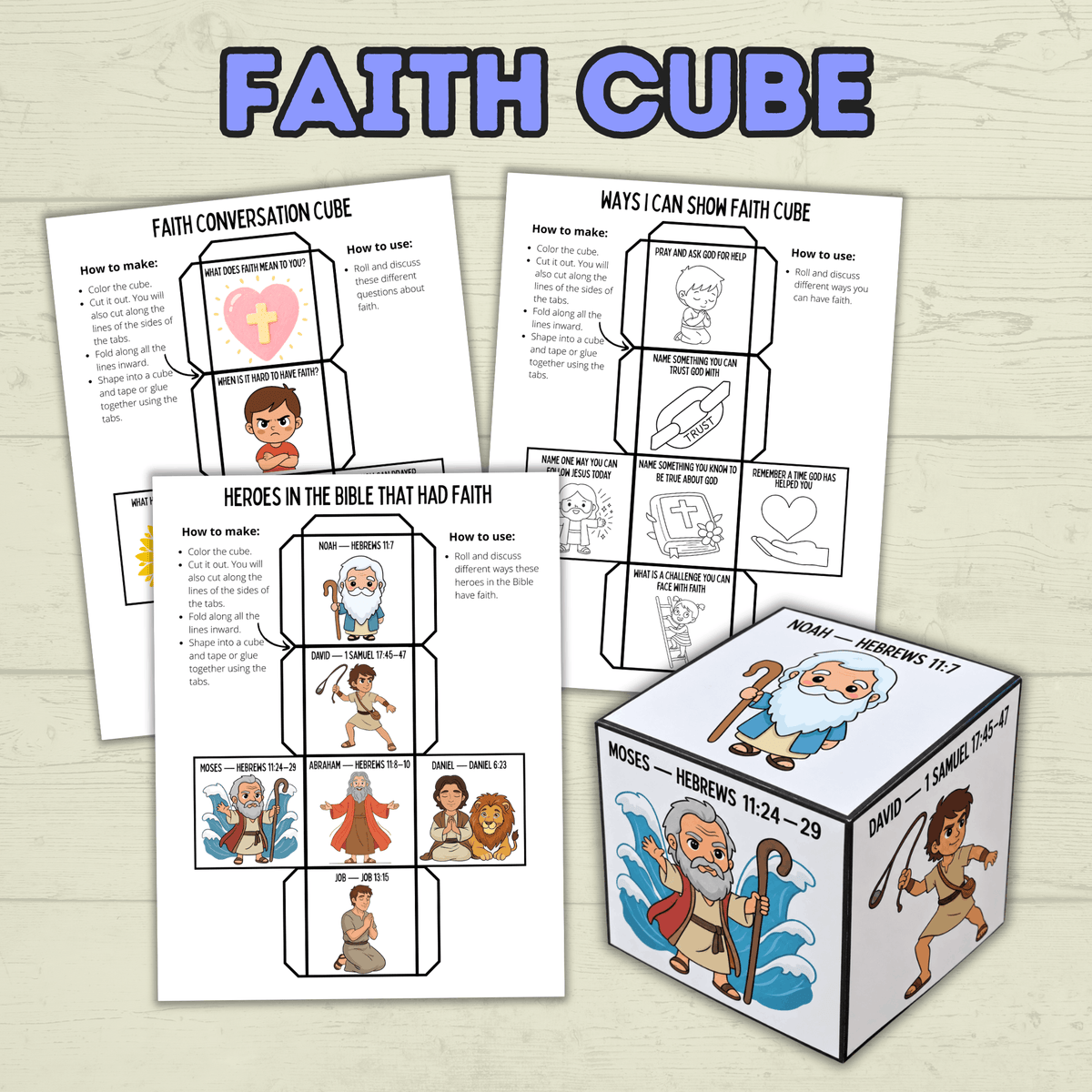 Faith Cube Craft, Bible Lesson Craft, Sunday School Craft, Christian Activity, Homeschool, Bible Heroes