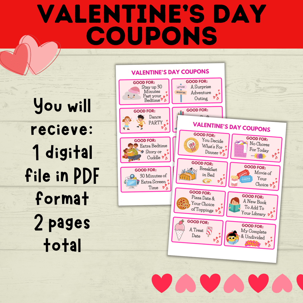 Valentine's Day Coupons for Kids | Kids Coupons | Valentine's Day Gift | Valentine's Day Printable for Kids | Kids Printable