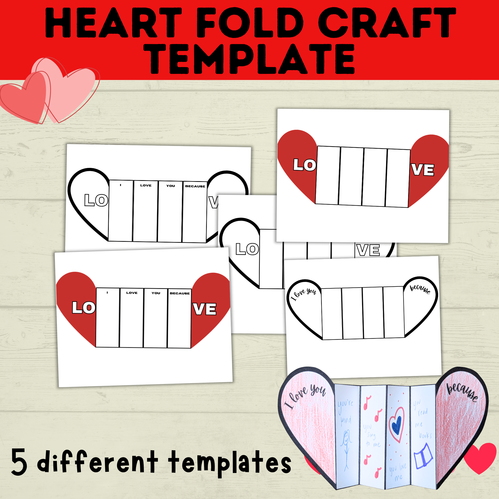 Heart Craft | Valentine's Day Craft | Folding Heart Craft | Kids Crafts | Party Crafts | Love Craft | I love you Craft for Kids | Printable